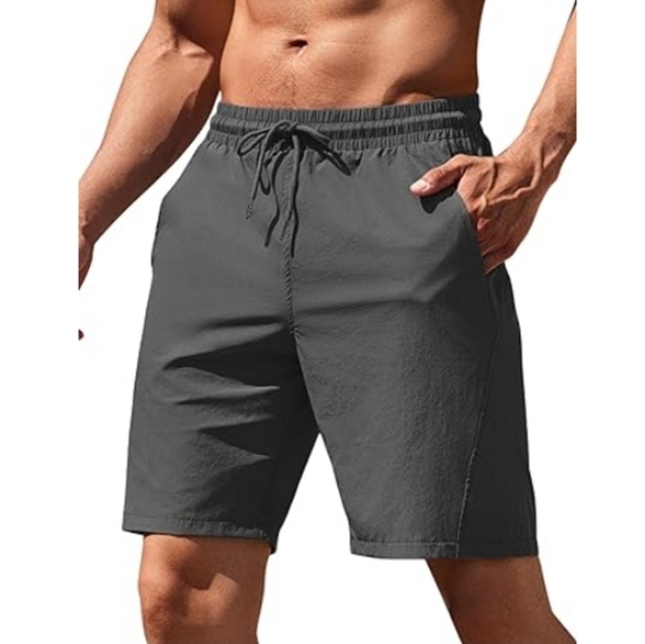 Men's Running Athletic Shorts Gym Workout Elastic Waist Dark Gray - Picture 2 of 8